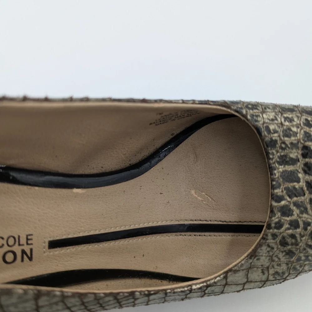 Kenneth Cole Leather Snakeprint Wedge Sandals Slingback 7M Minimalist Retro